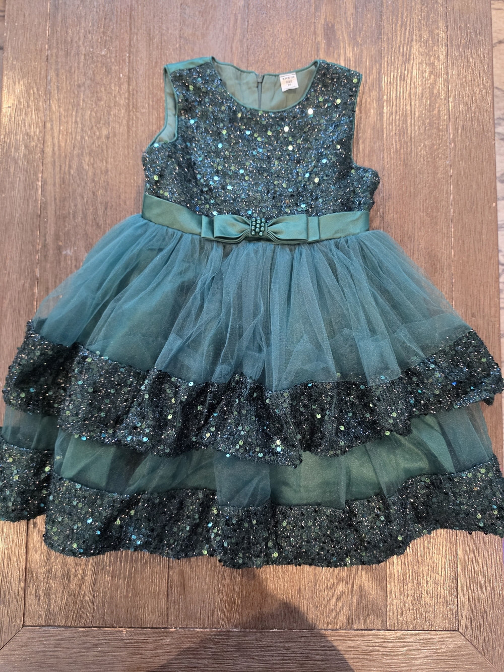 SHEIN 5y Teal Sequin Tulle Party Dress with Bow Waist